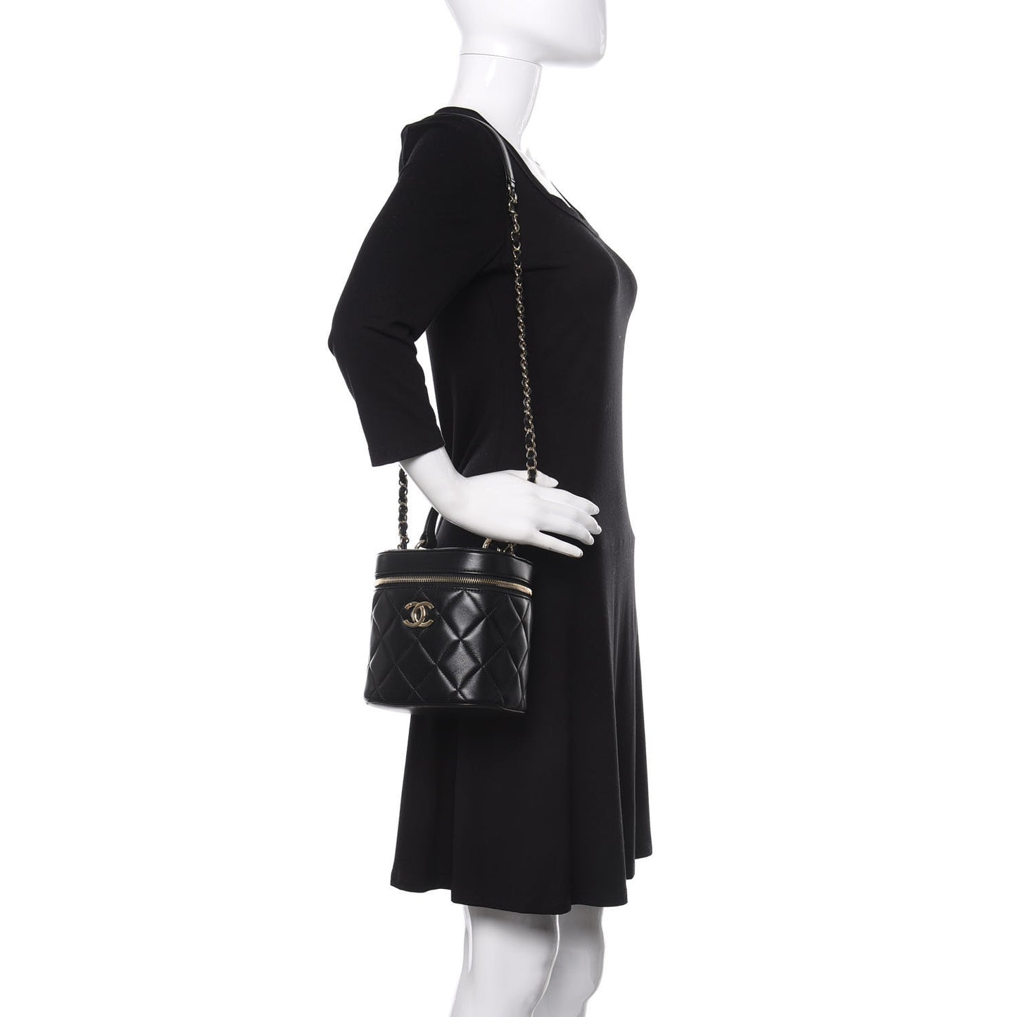 Lambskin Quilted Trendy Vanity Case Black