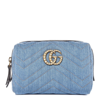 Gucci Denim Matelasse Pearly GG Marmont Cosmetic Case Blue 1 of 8
