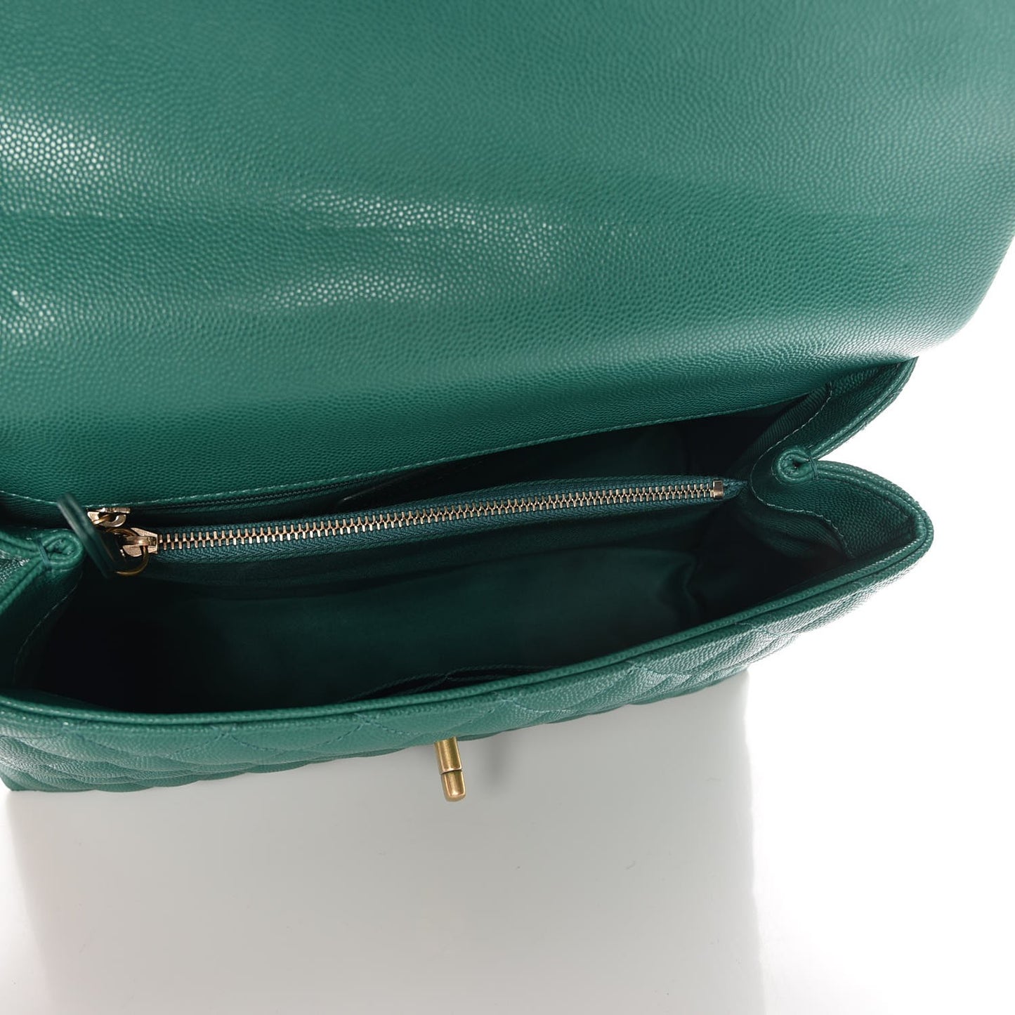 Caviar Quilted Small Coco Handle Flap Green