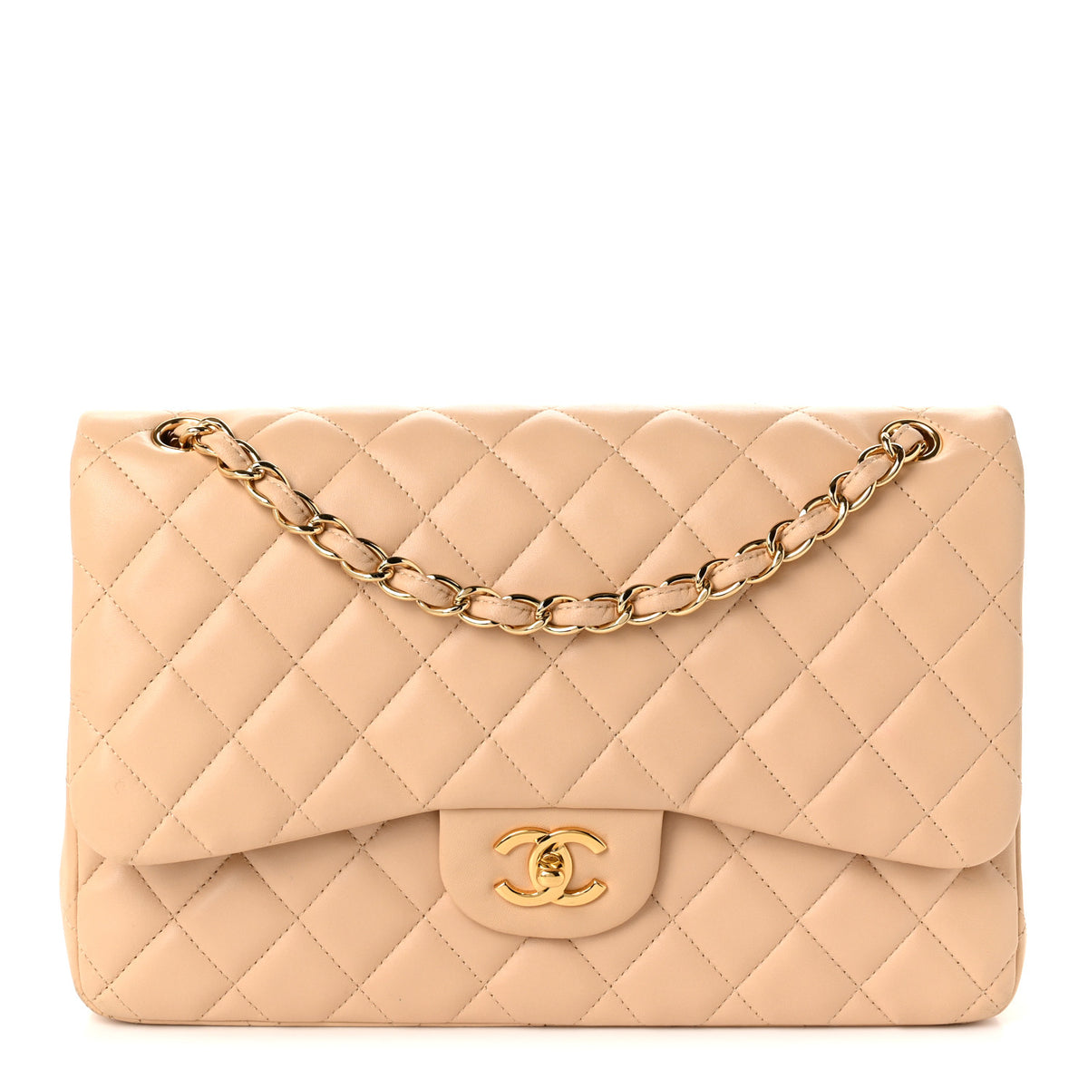 Chanel Lambskin Quilted Jumbo Double Flap Beige 1 of 10