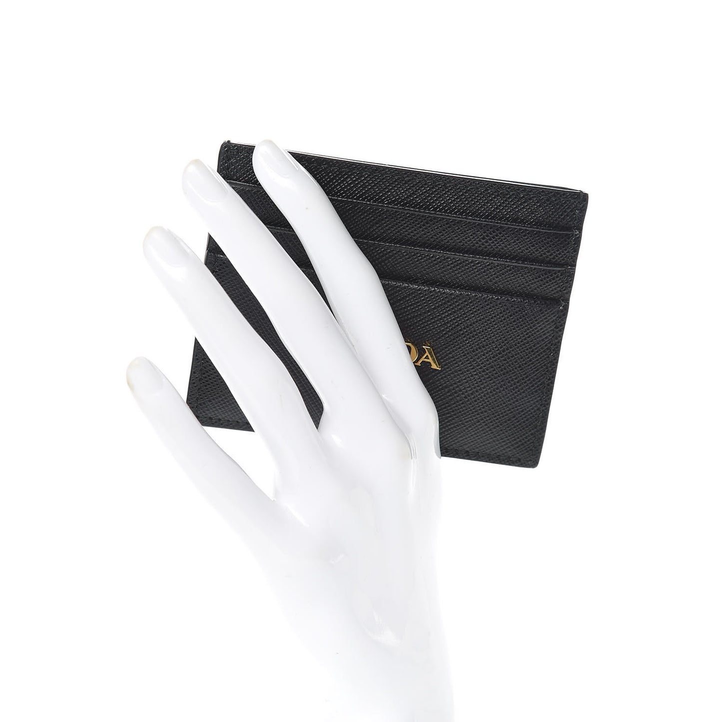 Saffiano Metal Tri-Fold Envelope Card Holder Wallet Black