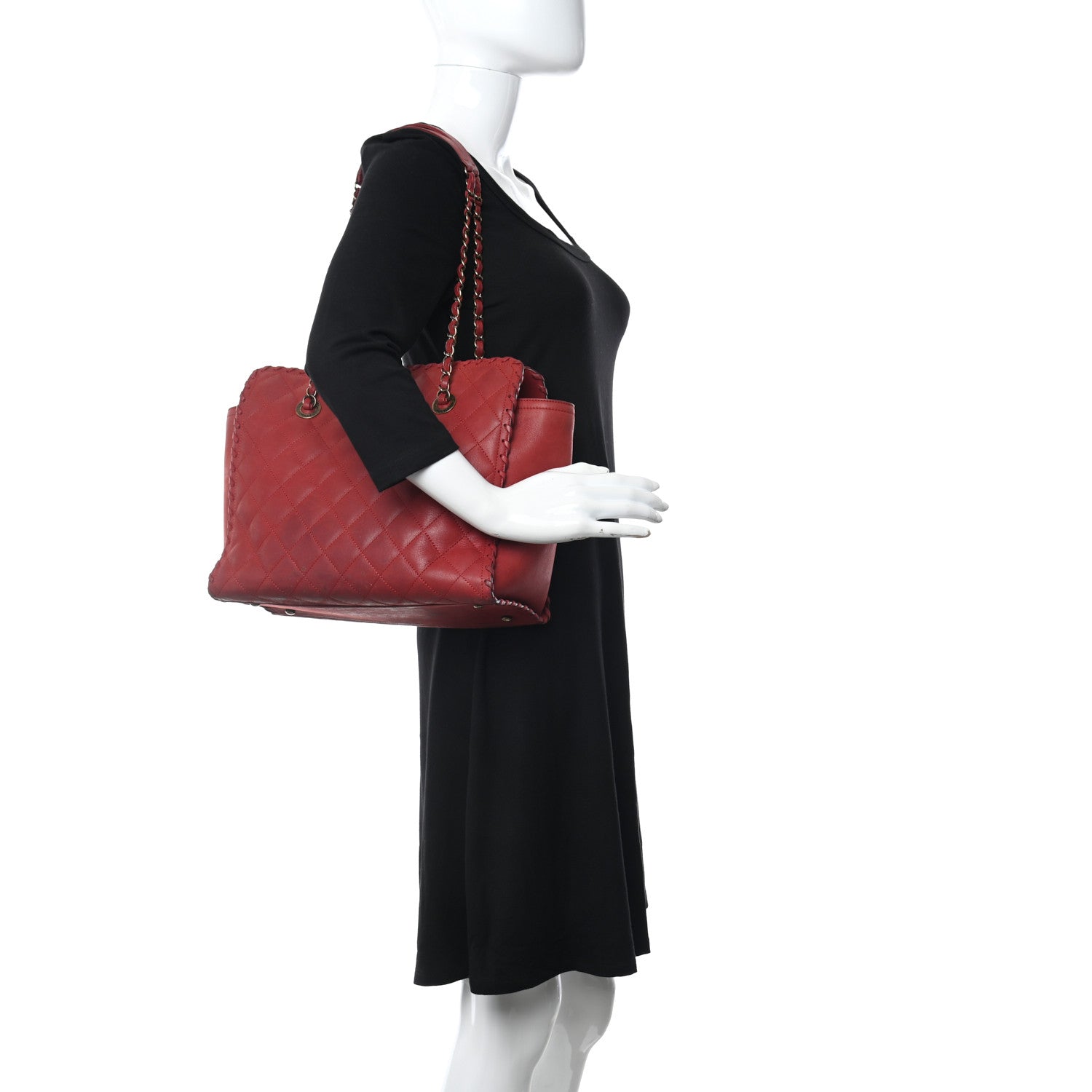 Chanel Iridescent Calfskin Quilted Happy Stitch Shopping Tote Red 2 of 9