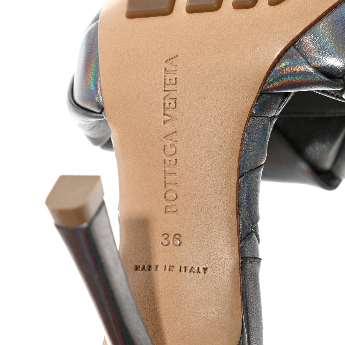 Laser Nappa Maxi Intrecciato Lido 90mm Mule Sandals 36 Oyster