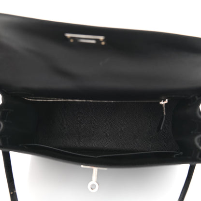 Hermes Madame Calfskin Shiny Niloticus Crocodile Kelly Sellier Touch 28 Black 4 of 12
