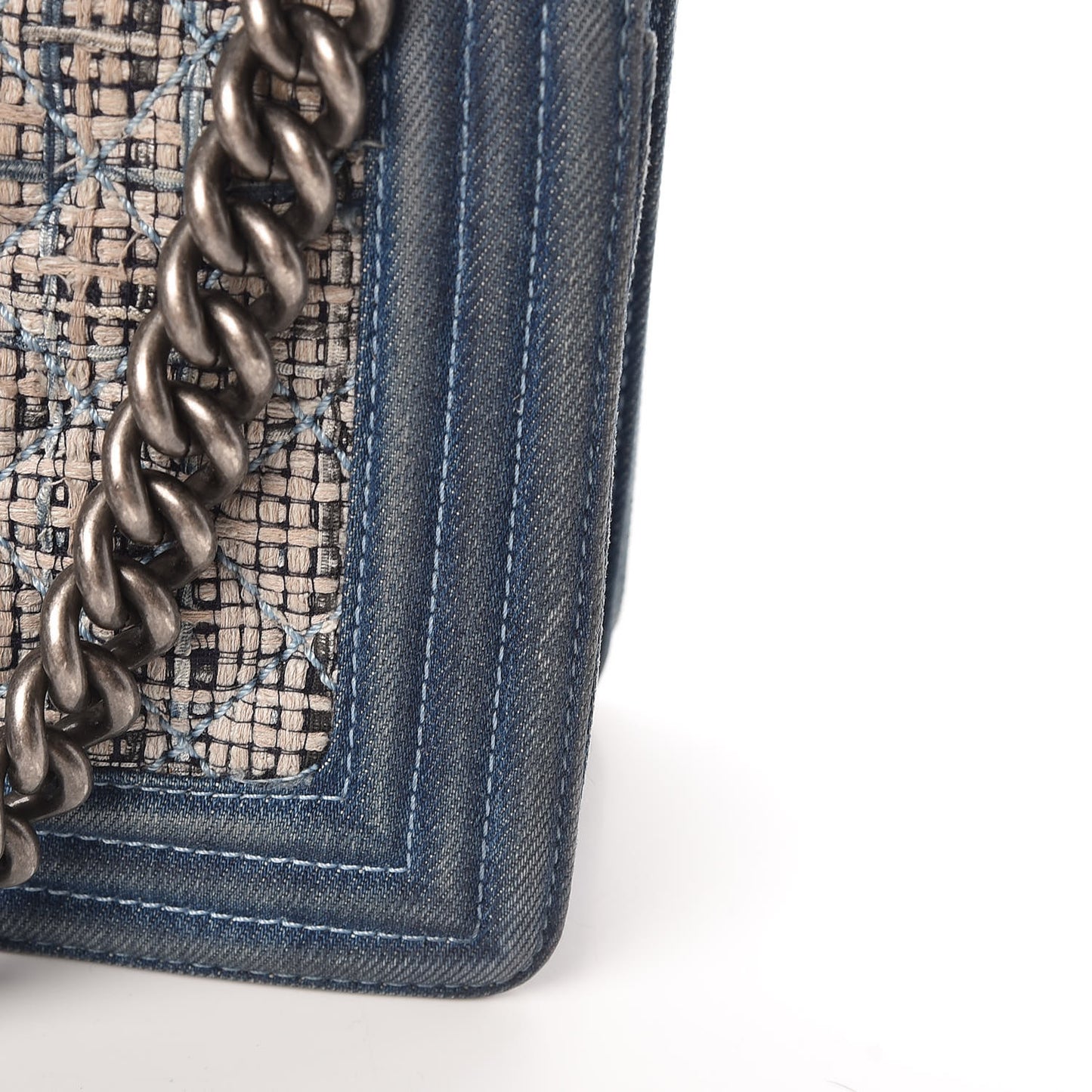Tweed Denim Medium Boy Flap Dark Blue