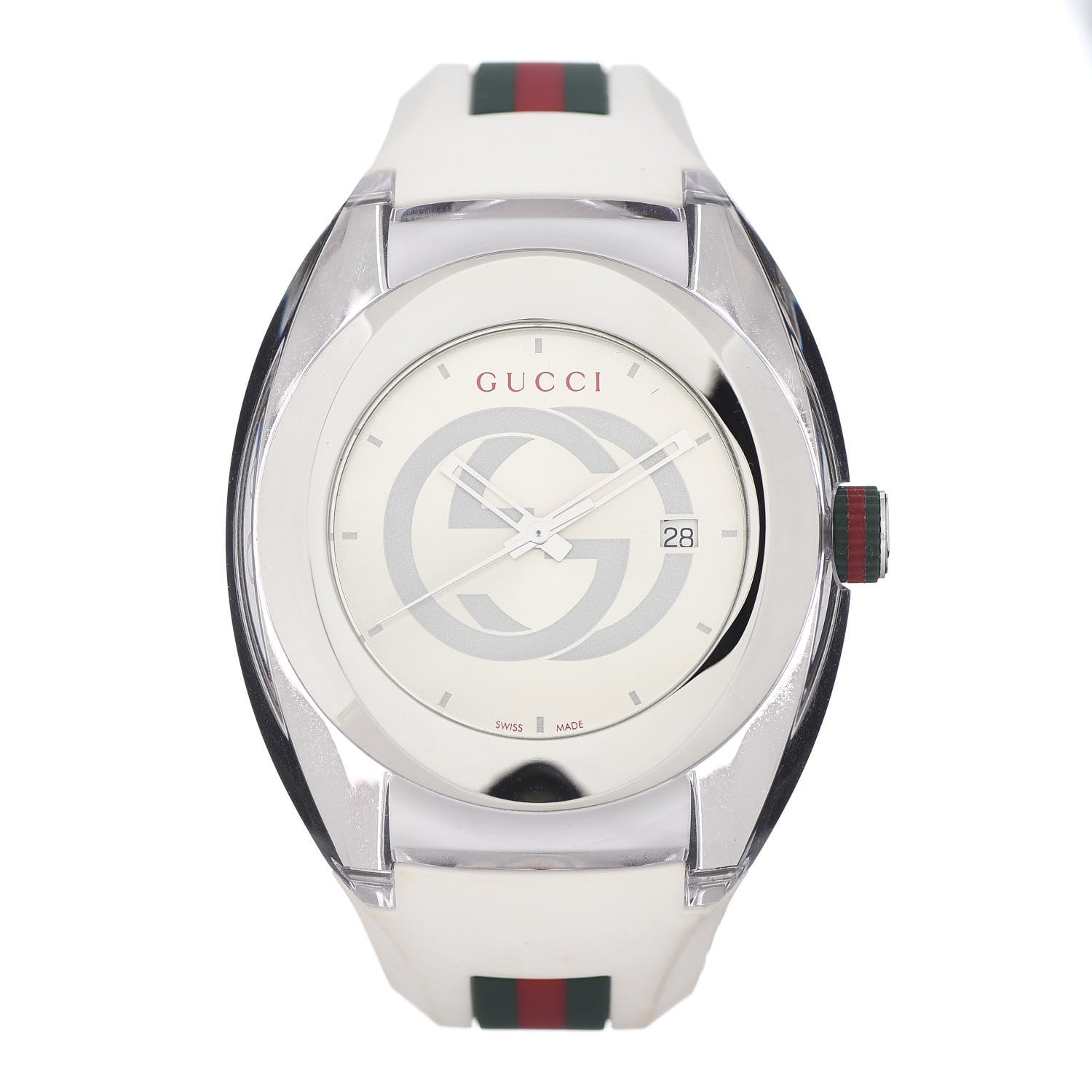 Gucci Stainless Steel Rubber 46mm Sync Web Quartz Watch White 1 of 6