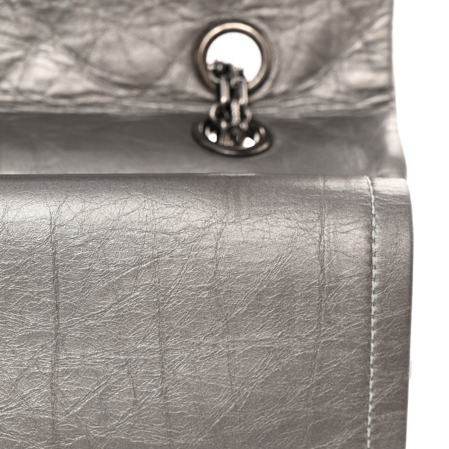 Metallic Aged Calfskin Quilted 2.55 Reissue 227 Flap Dark Silver