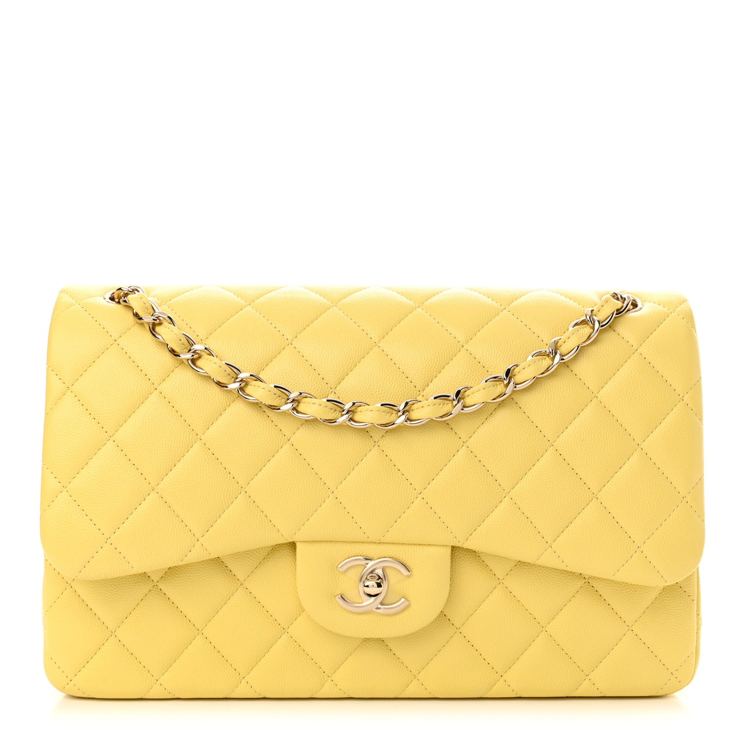 Caviar Quilted Jumbo Double Flap Yellow
