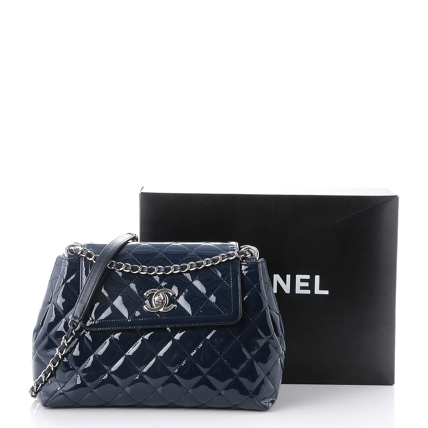 Chanel Patent Quilted Large Coco Shine Accordion Flap Dark Navy Blue 9 of 9