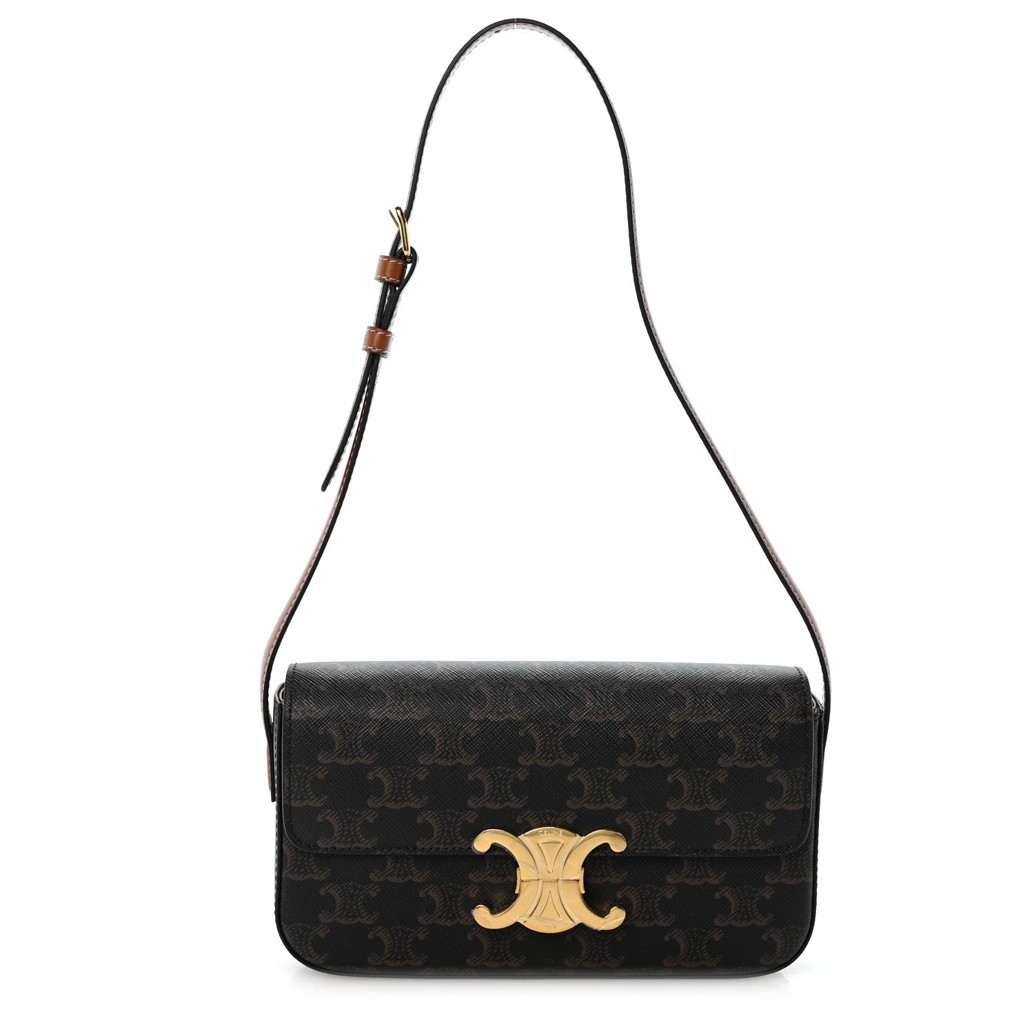 Celine Canvas Calfskin Triomphe Shoulder Bag Tan 1 of 12