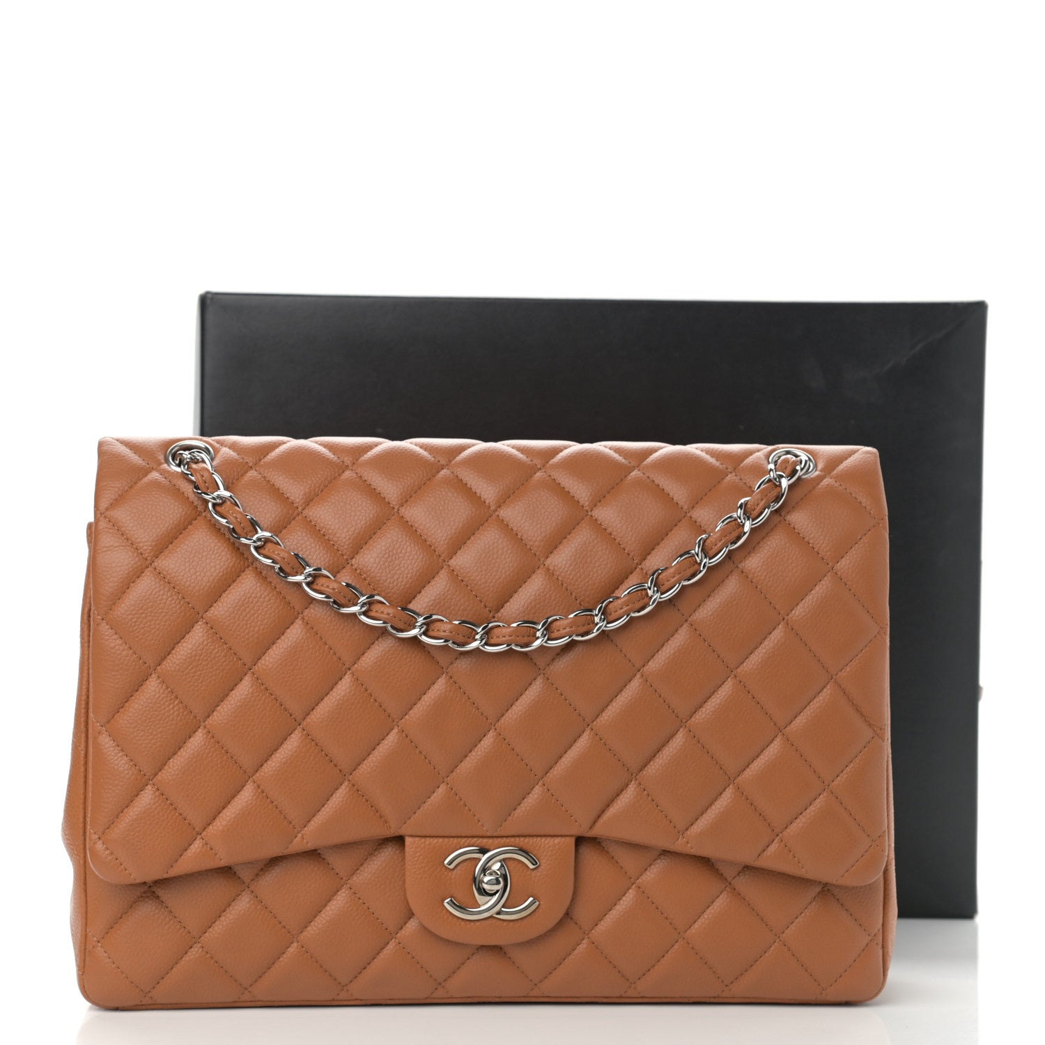 Chanel Caviar Quilted Maxi Double Flap Light Brown 15 of 15