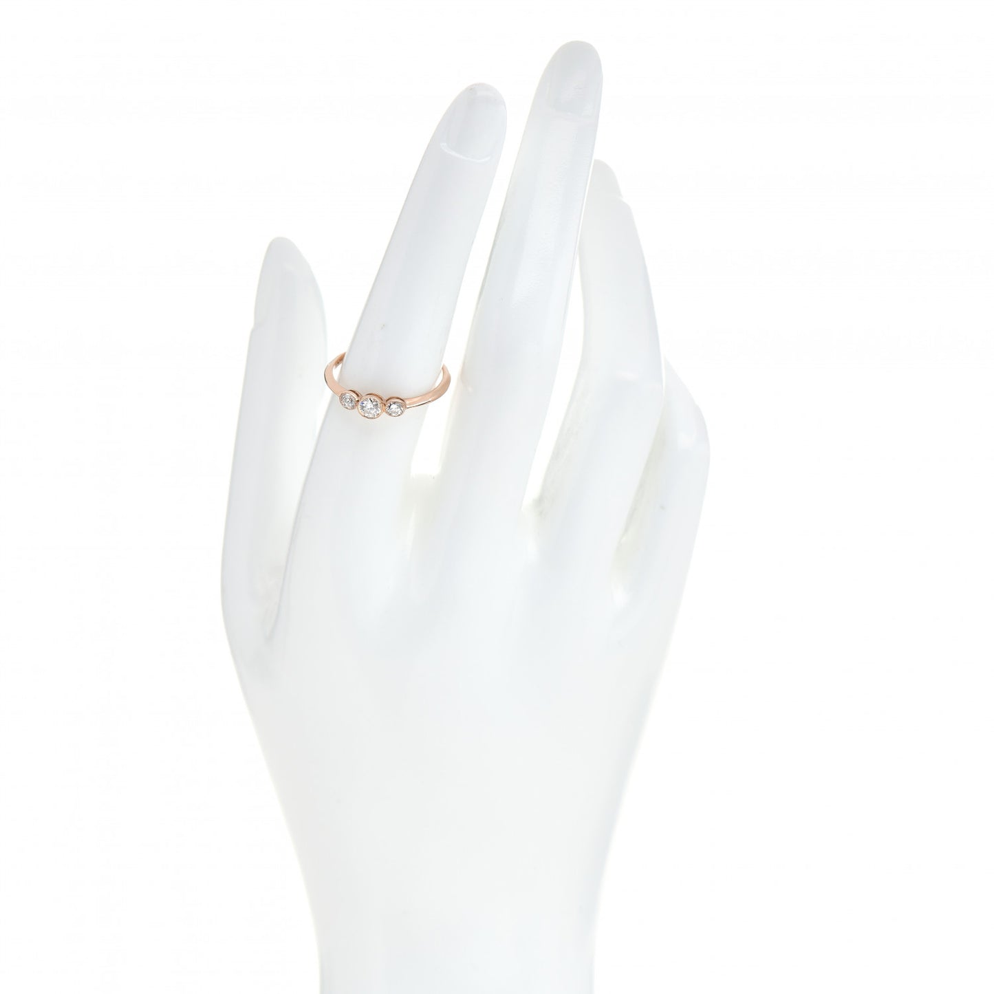 18K Rose Gold Diamond Three Stone Milgrain Ring 55 7.25