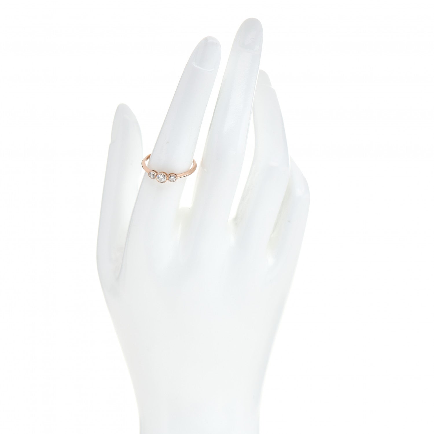 Tiffany 18K Rose Gold Diamond Three Stone Milgrain Ring 55 7.25 2 of 5