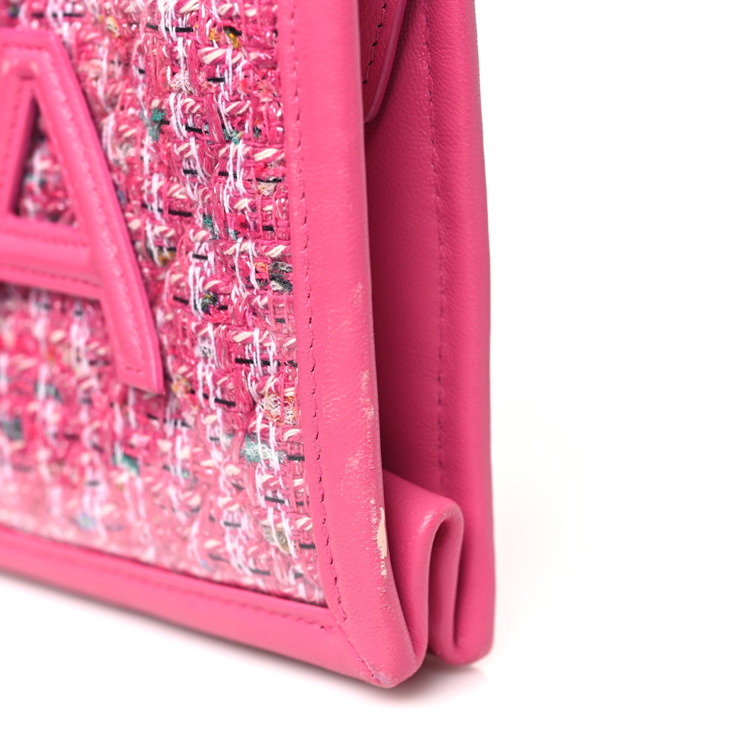 Tweed PVC Lambskin Wristlet Pouch Pink