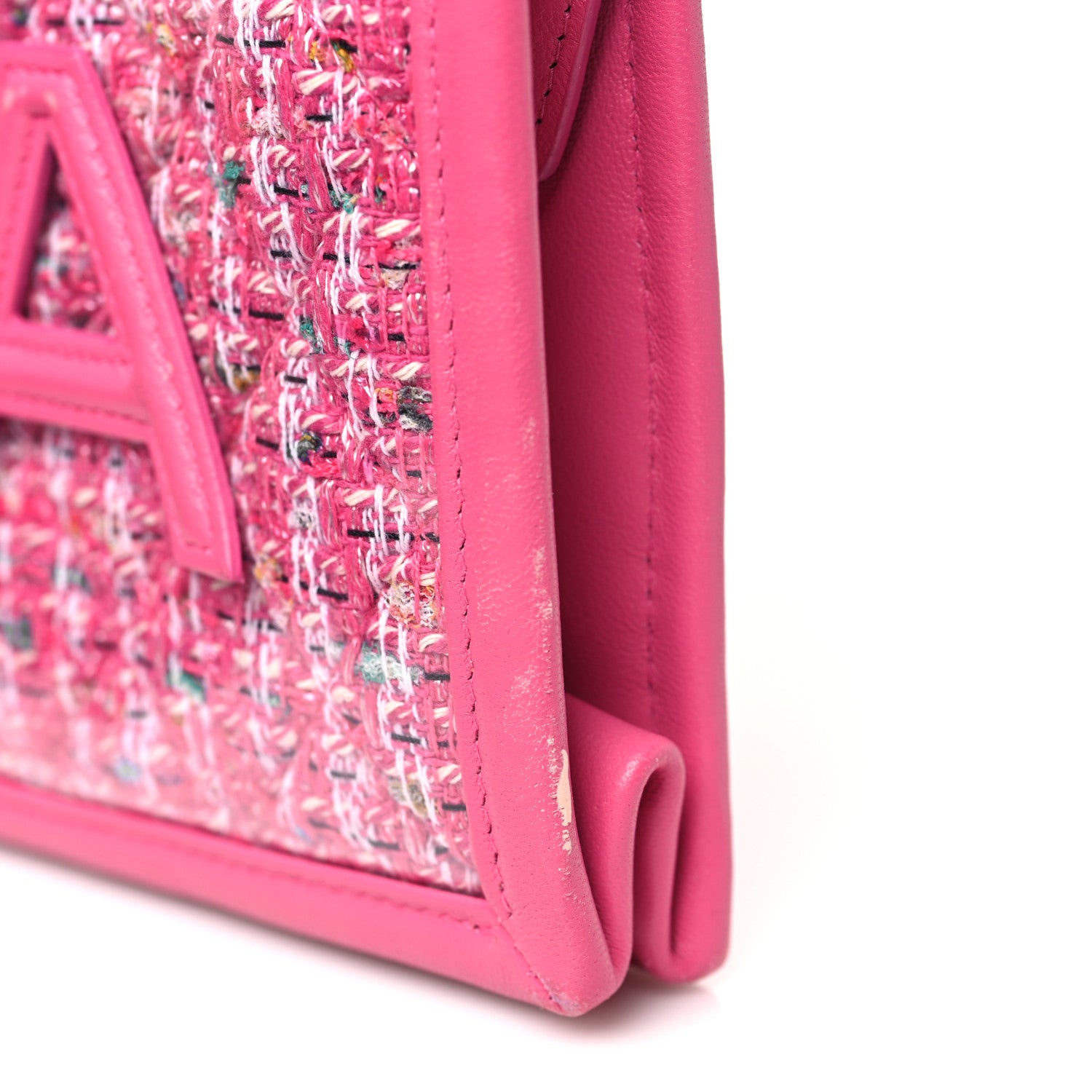 Chanel Tweed PVC Lambskin Wristlet Pouch Pink 13 of 15