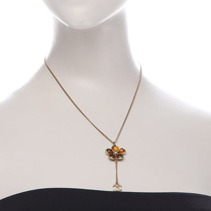 Chanel Crystal Gripoix CC Camellia Flower Drop Necklace Gold 2 of 5
