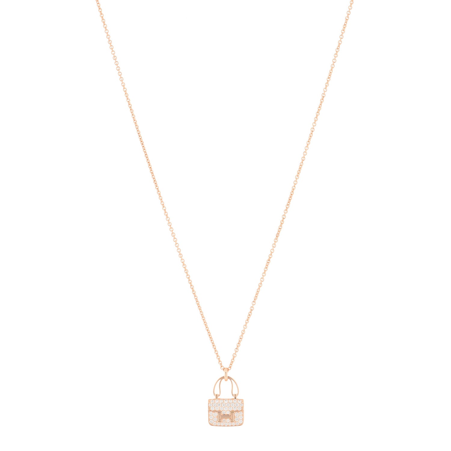 Hermes 18K Rose Gold Diamond Constance Amulettes Pendant Necklace 1 of 4