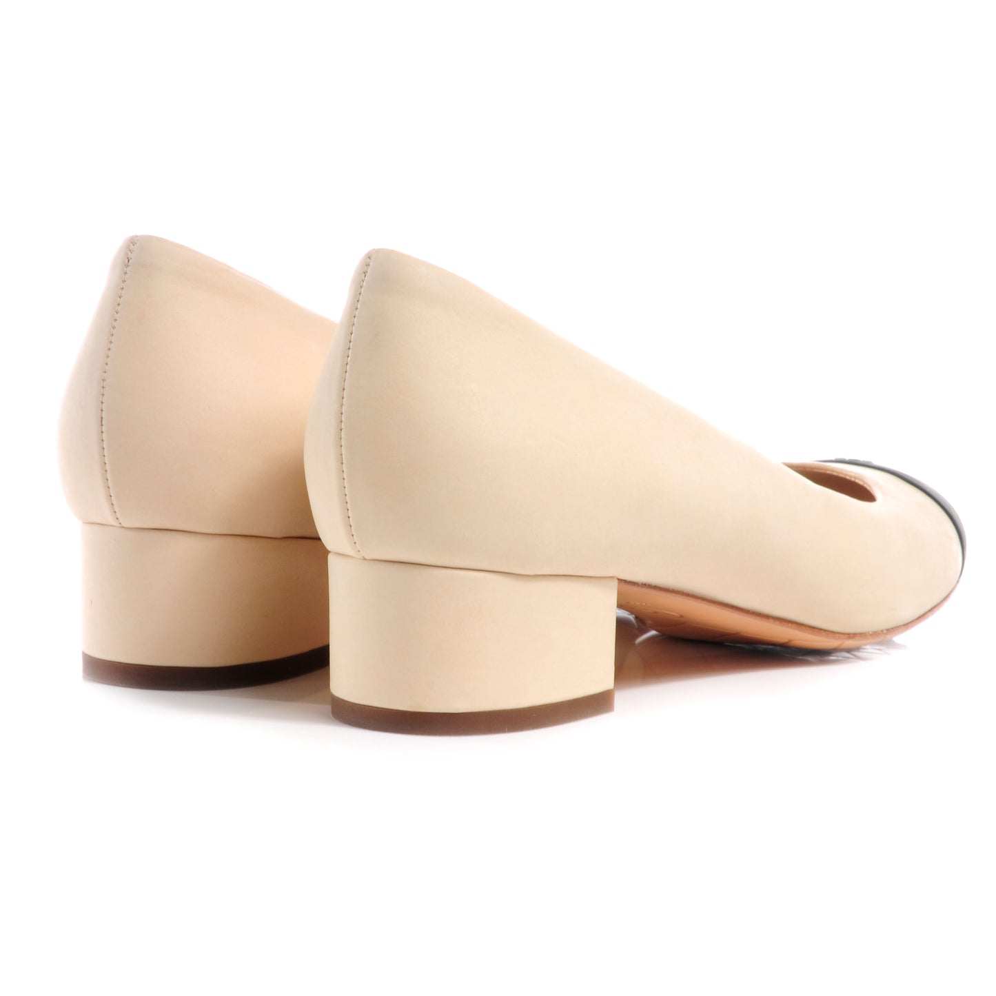Suede Lambskin Cap Toe Pumps 38.5 Beige Black