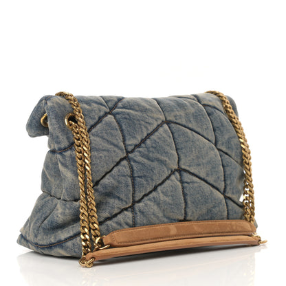 Saint Laurent Denim Quilted Small Loulou Puffer Monogram Chain Satchel Blue Cinnamon 3 of 10
