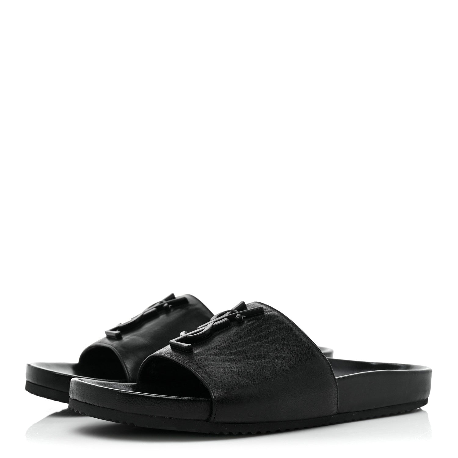 Saint Laurent Calfskin Monogram Jimmy Joan Slide Sandals 37 Black 3 of 8