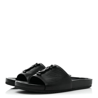 Saint Laurent Calfskin Monogram Jimmy Joan Slide Sandals 37 Black 3 of 8