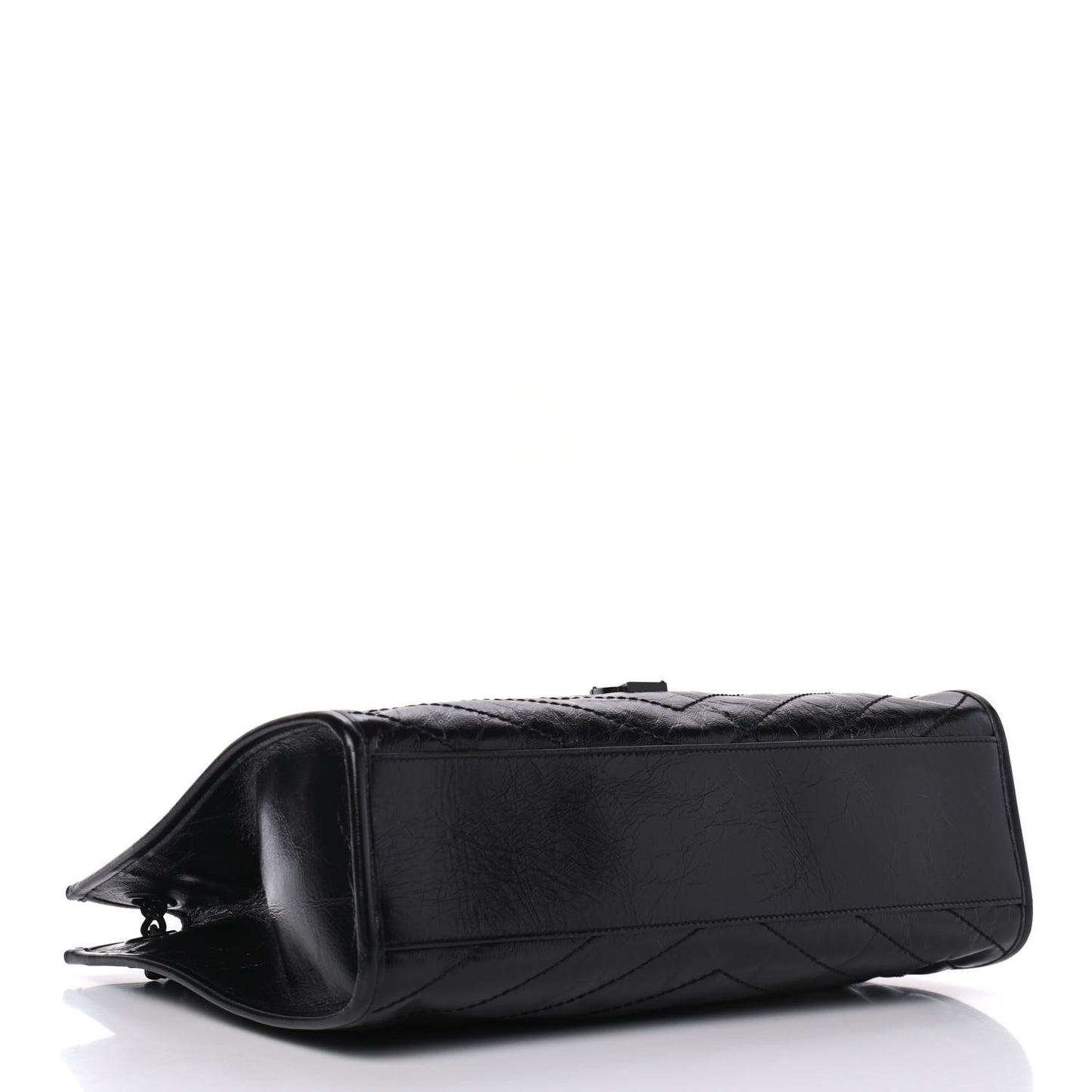 Crinkled Calfskin Matelasse Monogram Medium Niki Shopper Tote Black
