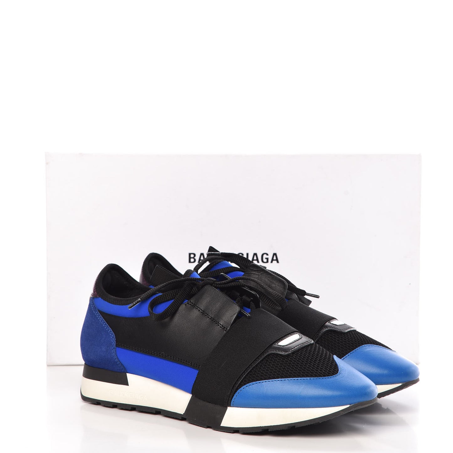 Mesh Neoprene Calfskin Suede Mens Race Runner Sneakers 42 Black Bleu Saphir