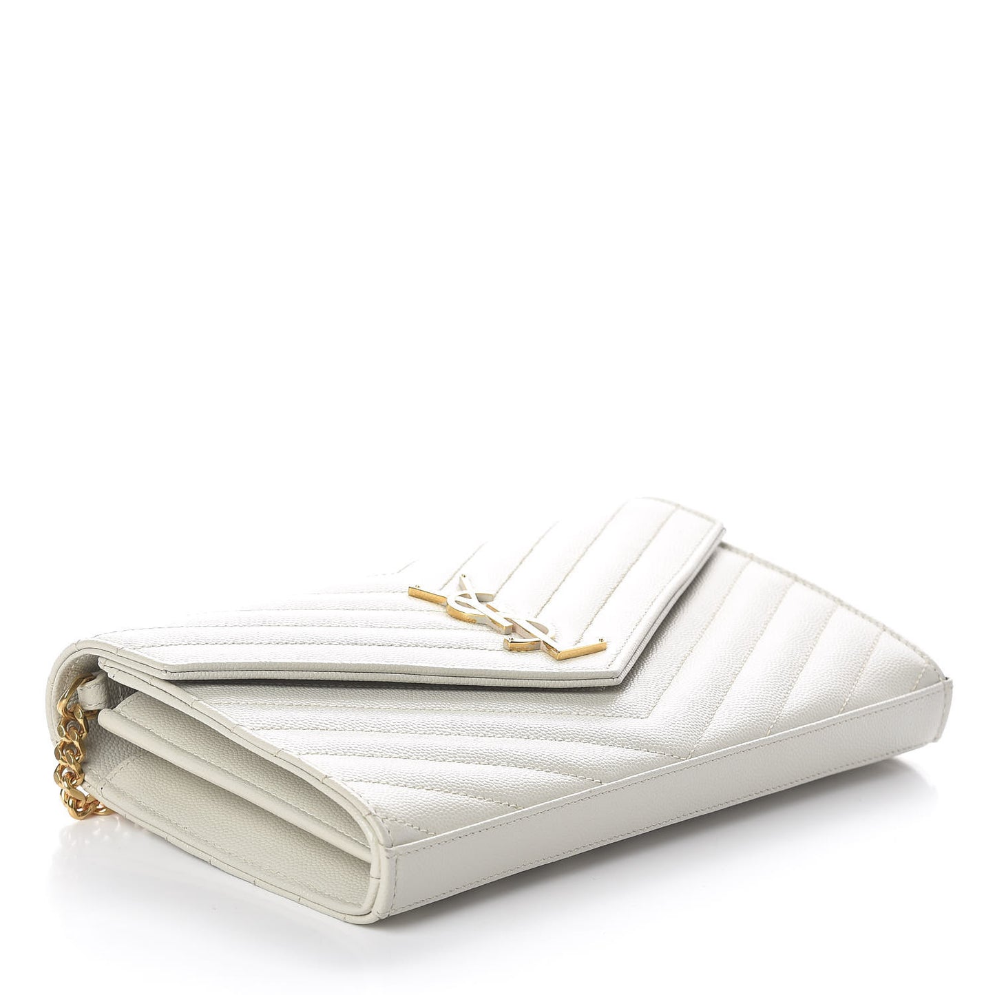 Grain De Poudre Matelasse Chevron Monogram Chain Wallet Crema Soft
