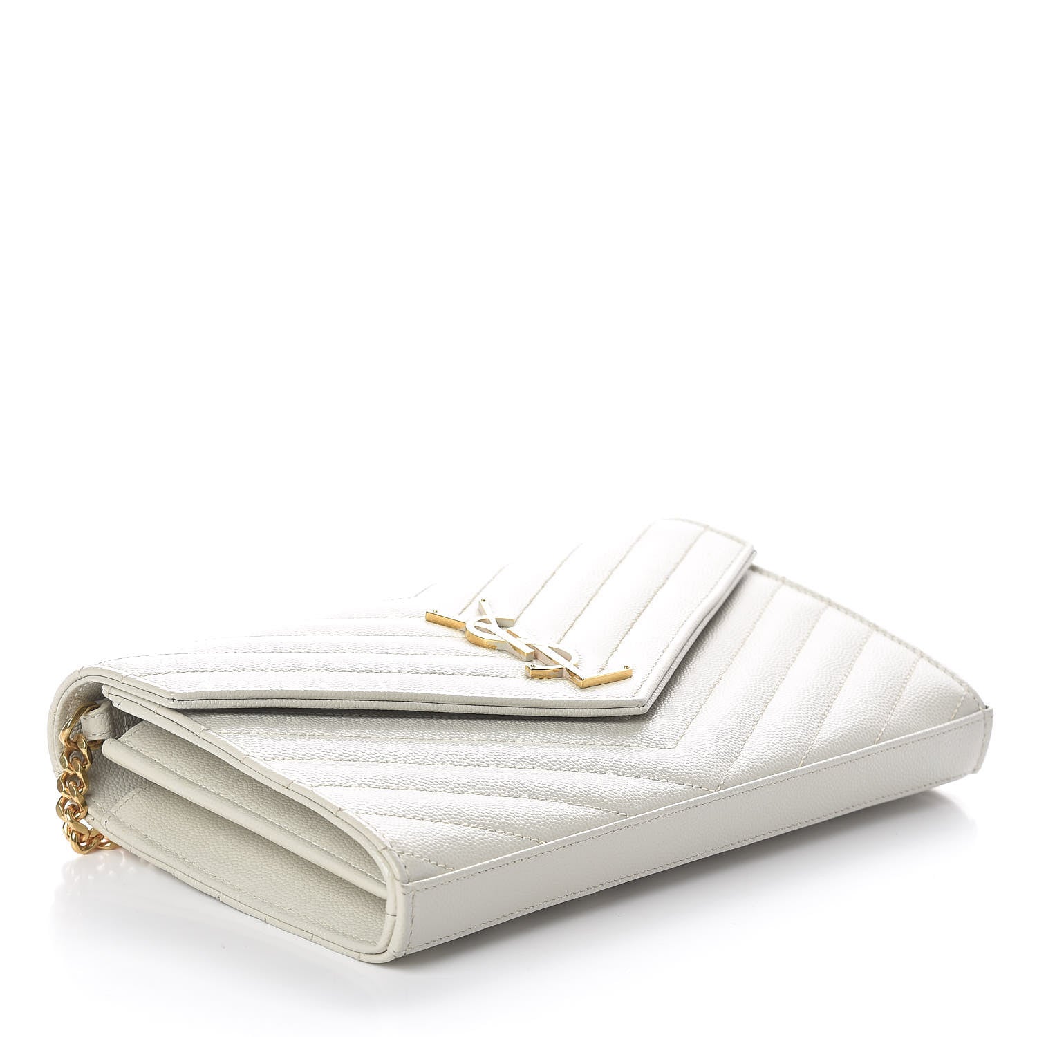 Saint Laurent Grain De Poudre Matelasse Chevron Monogram Chain Wallet Crema Soft 4 of 10