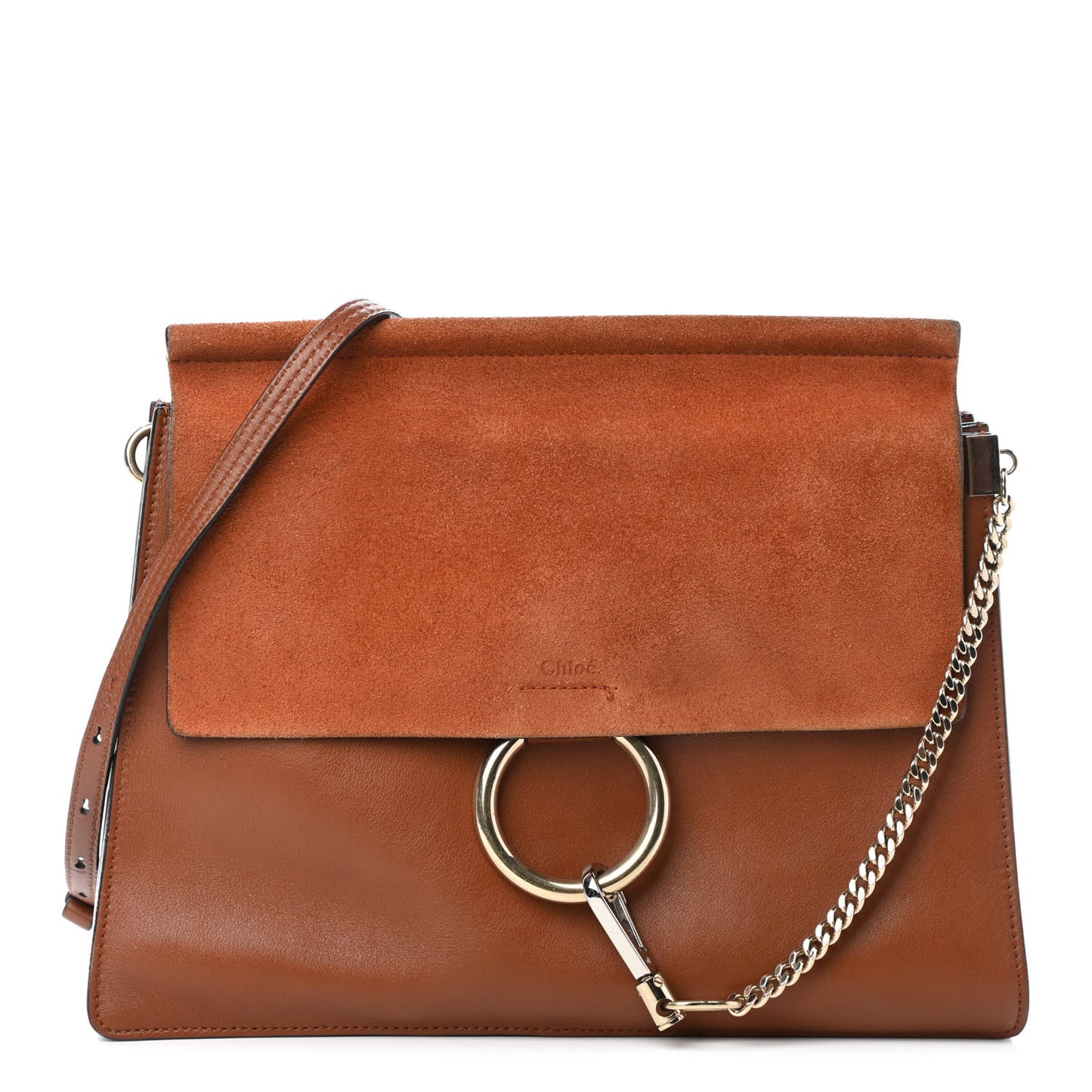 Suede Calfskin Medium Faye Shoulder Bag Tobacco
