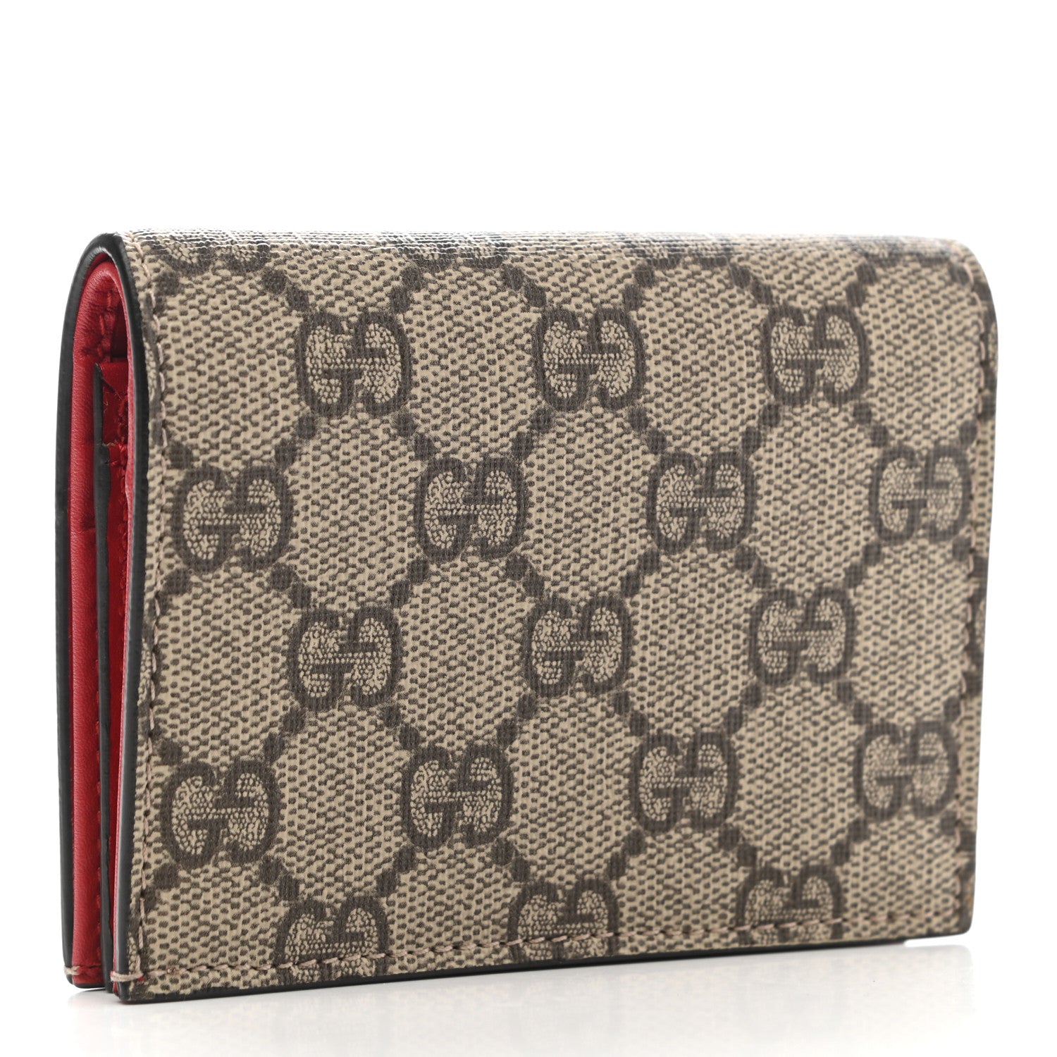 Gucci GG Supreme Monogram Cherry Embellished Card Case Wallet Hibiscus Red 3 of 8