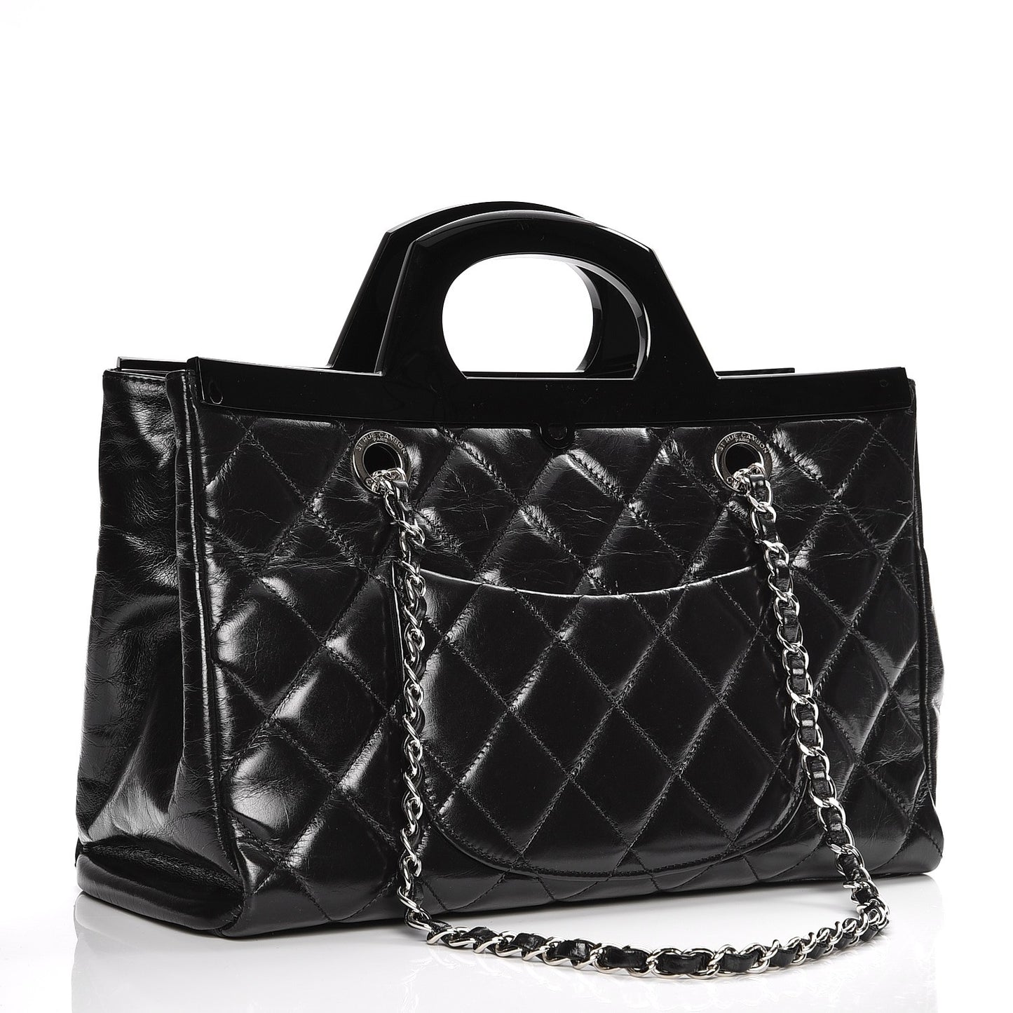 Glazed Calfskin Quilted Small CC Delivery Tote Black