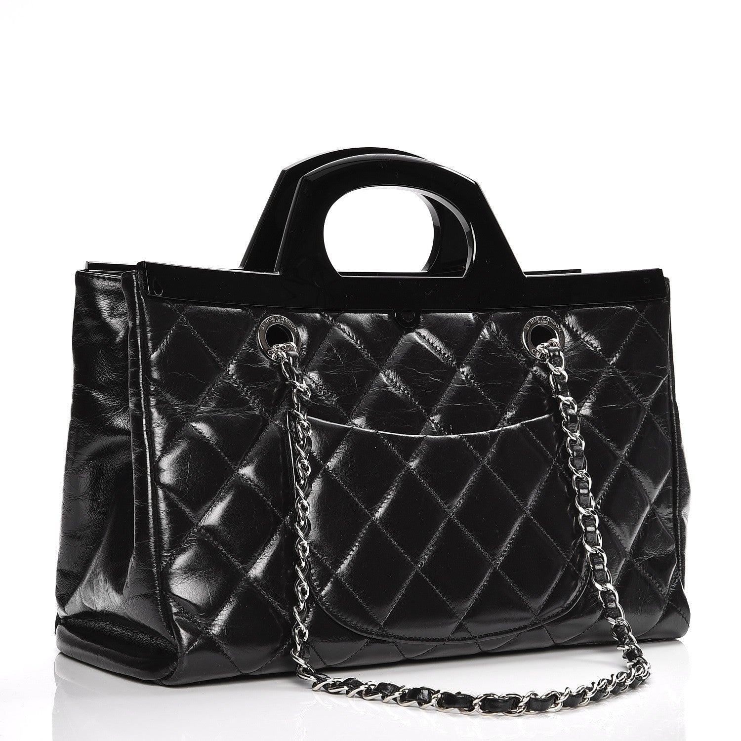 Chanel Glazed Calfskin Quilted Small CC Delivery Tote Black 3 of 9