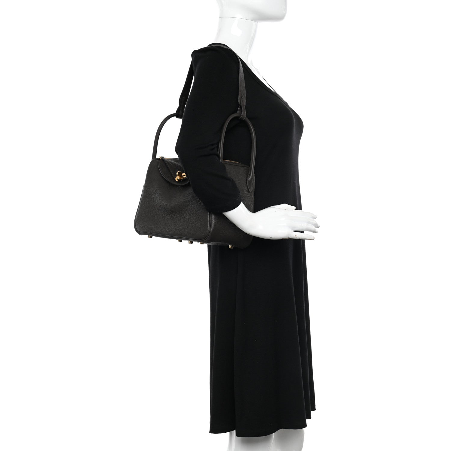 Hermes Taurillon Clemence Lindy 26 Chocolate 3 of 11