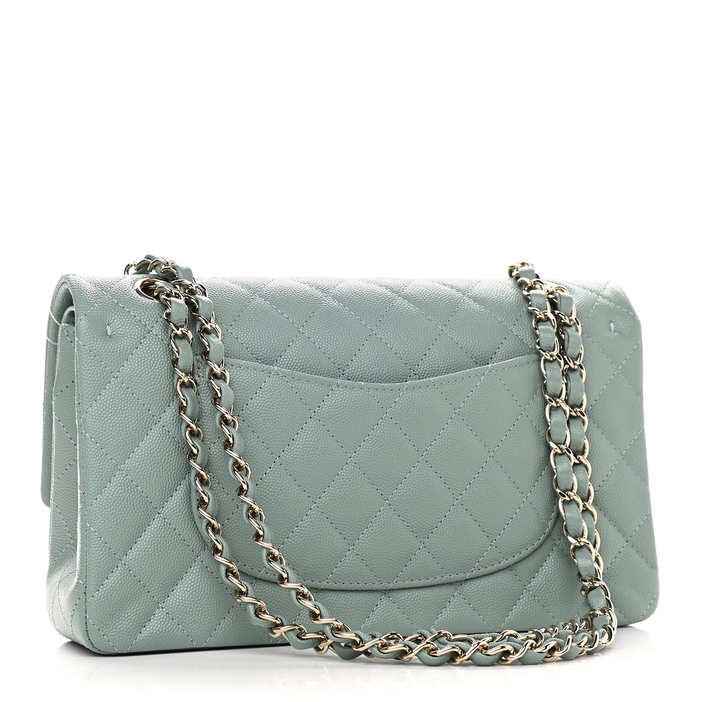 Caviar Quilted Medium Double Flap Dark Green