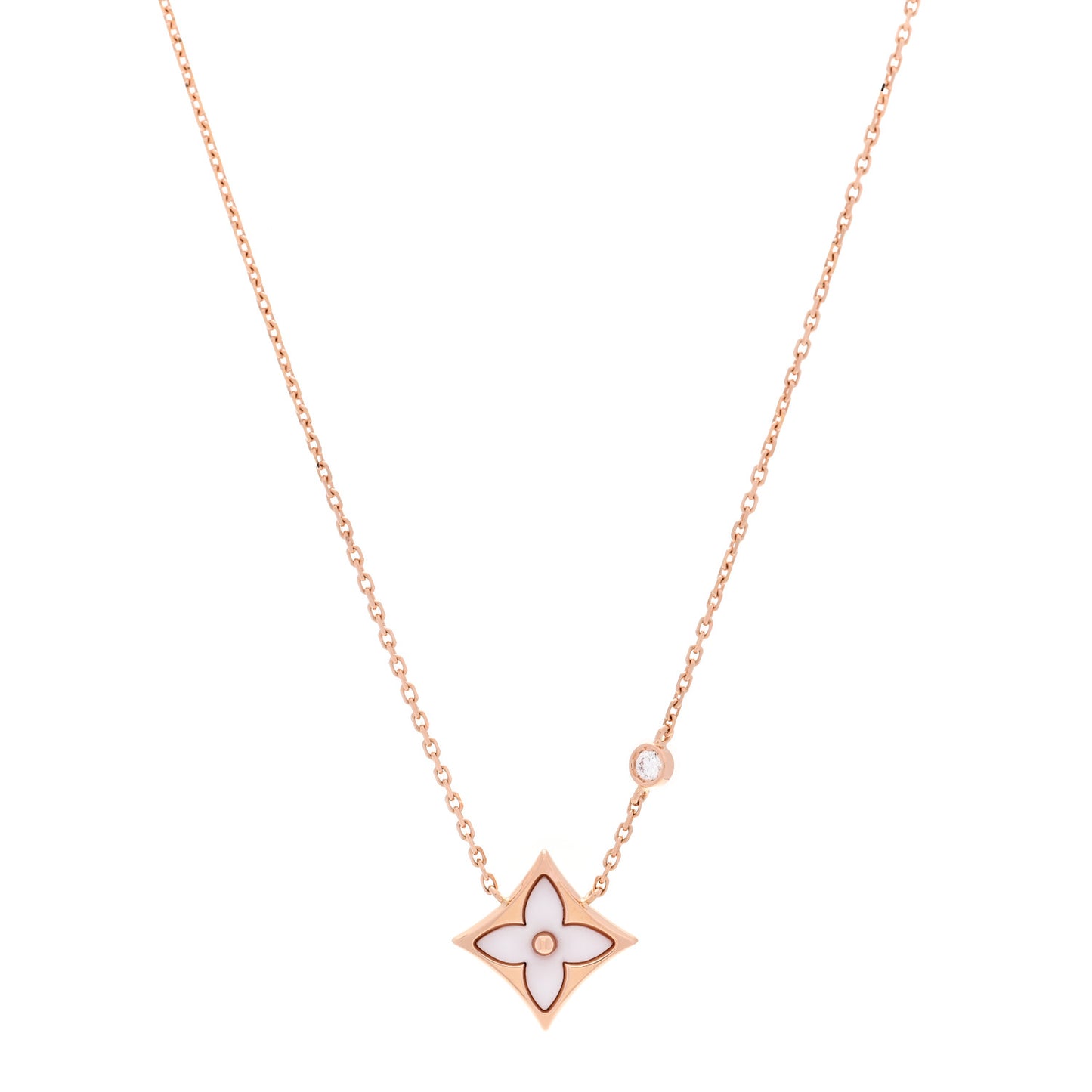 18K Pink Gold Diamond Pink Mother of Pearl Color Blossom BB Star Pendant Necklace