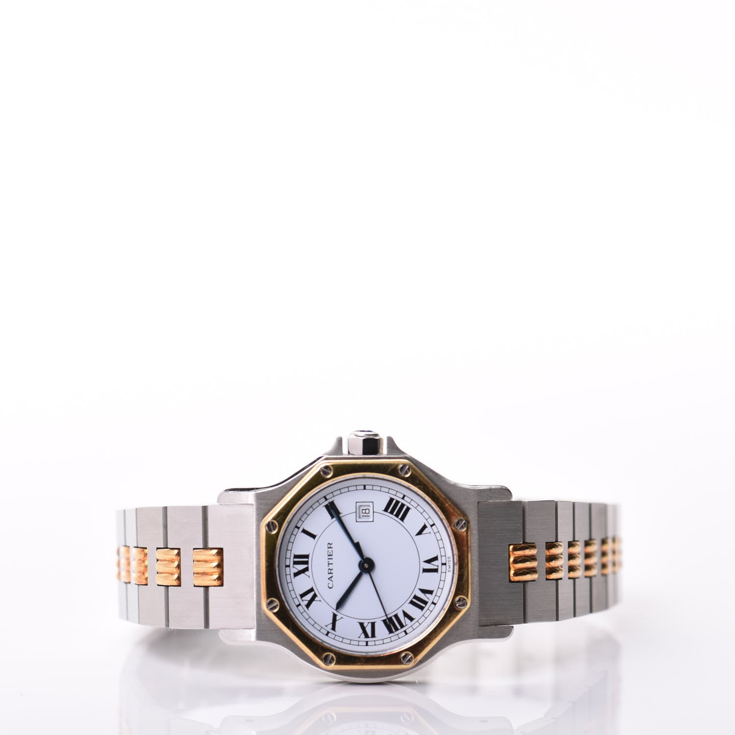 Cartier Stainless Steel 18K Yellow Gold 29mm Santos Octagon Quartz Watch 2 of 5