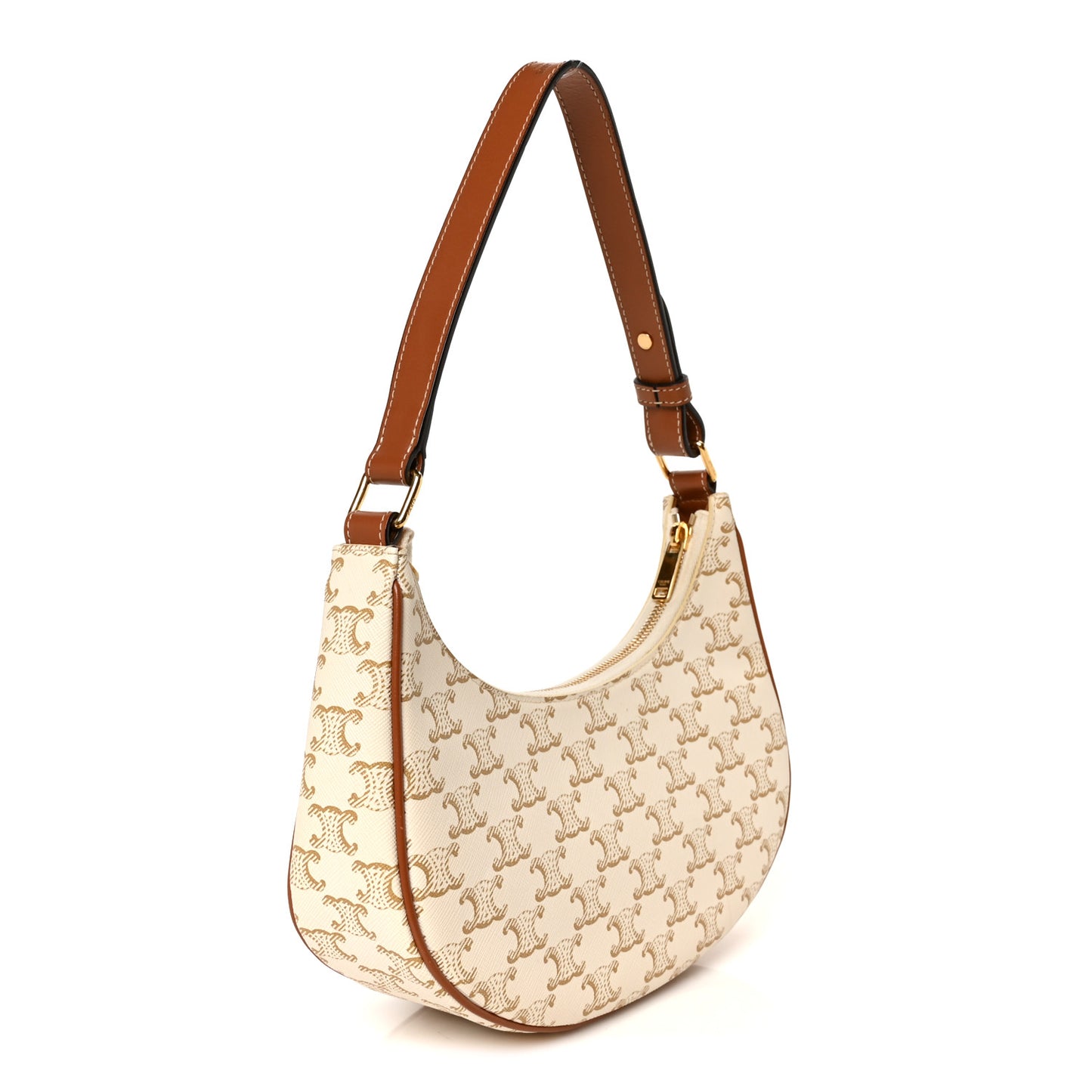 Canvas Calfskin Ava Triomphe Shoulder Bag White
