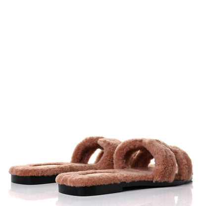 Hermes Woolskin Oran Sandals 38.5 Rose Aube 3 of 5