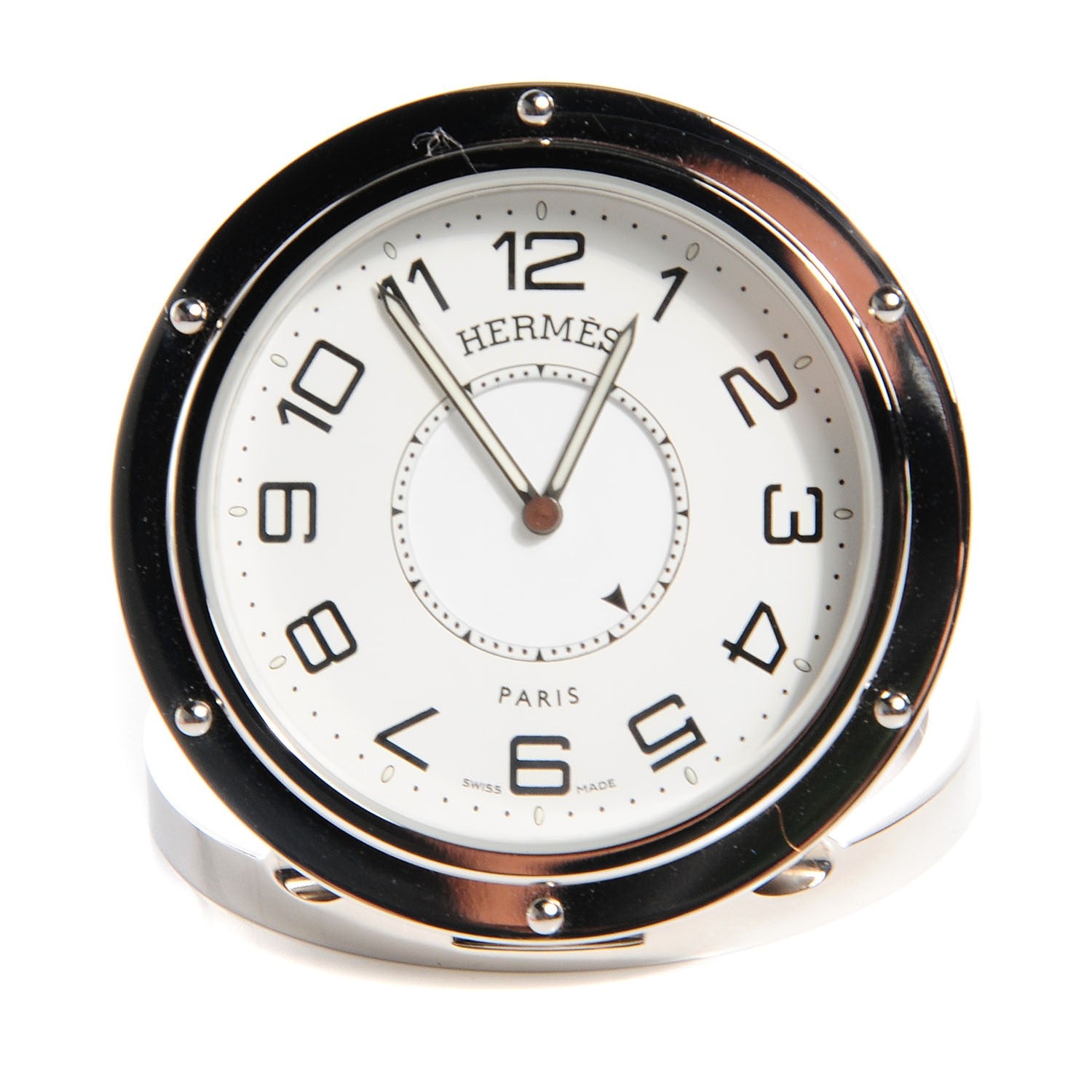 Hermes Stainless Steel 48mm Clipper Travel Alarm Clock 98483