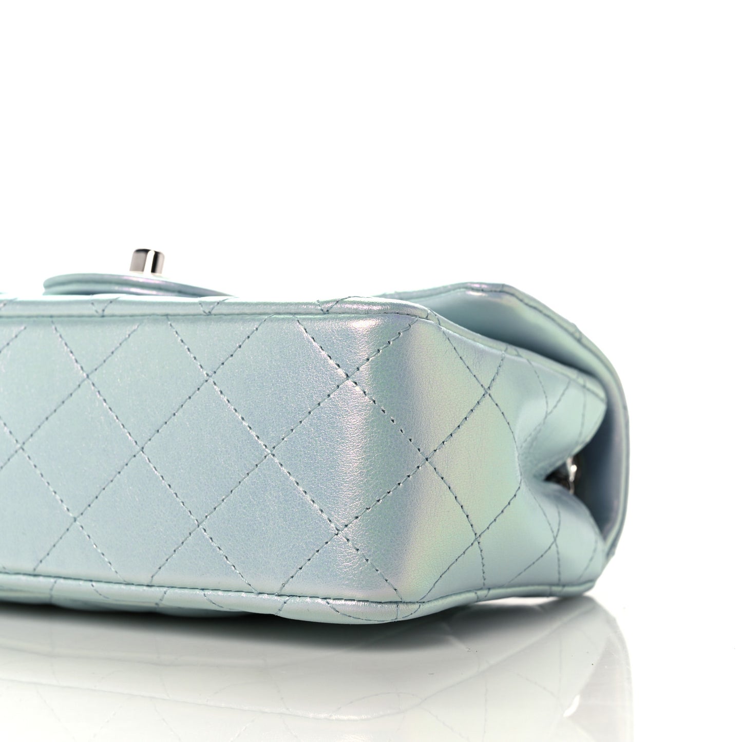 Iridescent Calfskin Quilted Mini Rectangular Flap Light Blue
