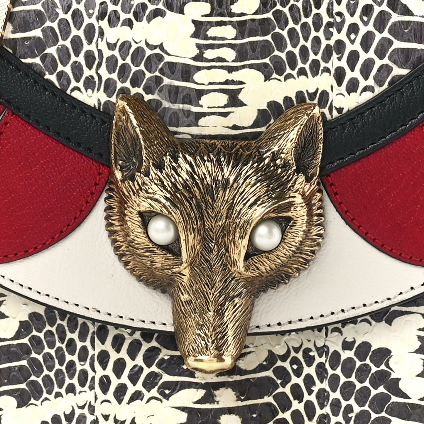 Snakeskin Pearl Mini Fox Broche Bamboo Top Handle Bag Roccia Hibiscus Red Mystic White