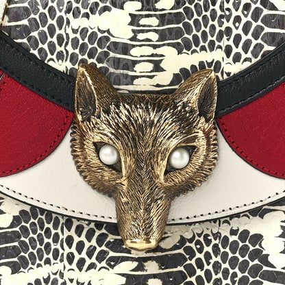 Gucci Snakeskin Pearl Mini Fox Broche Bamboo Top Handle Bag Roccia Hibiscus Red Mystic White 9 of 12