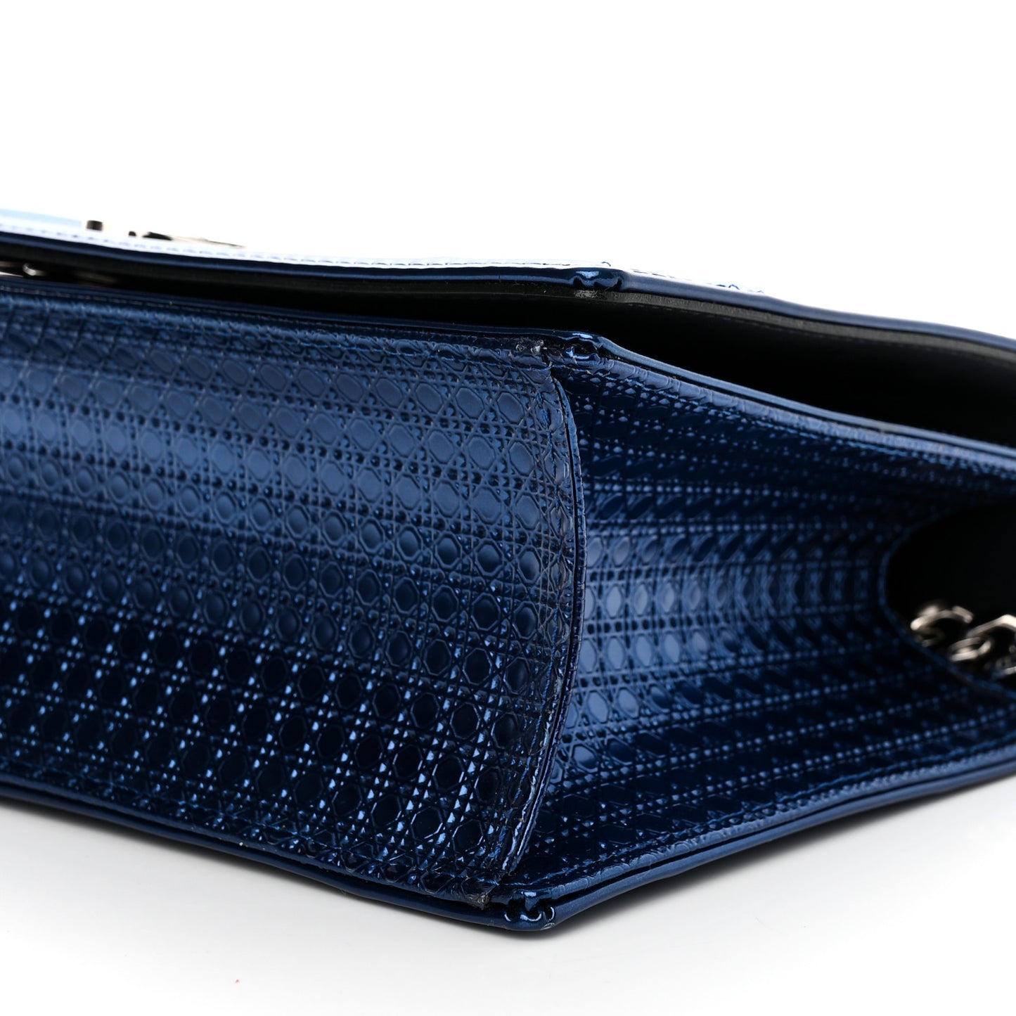 Metallic Patent Micro-Cannage Medium Diorama Flap Bag Blue