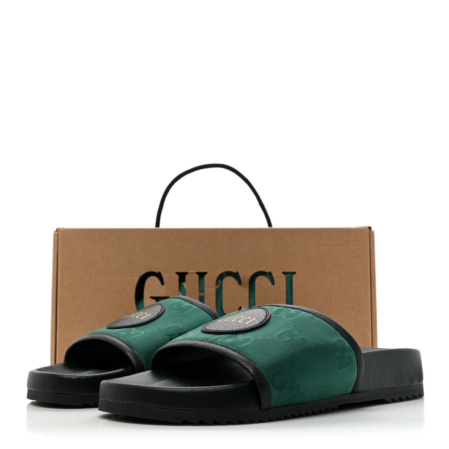 Econyl Nylon Monogram Mens Off The Grid Slide Sandals 10 Scrabble Green Black