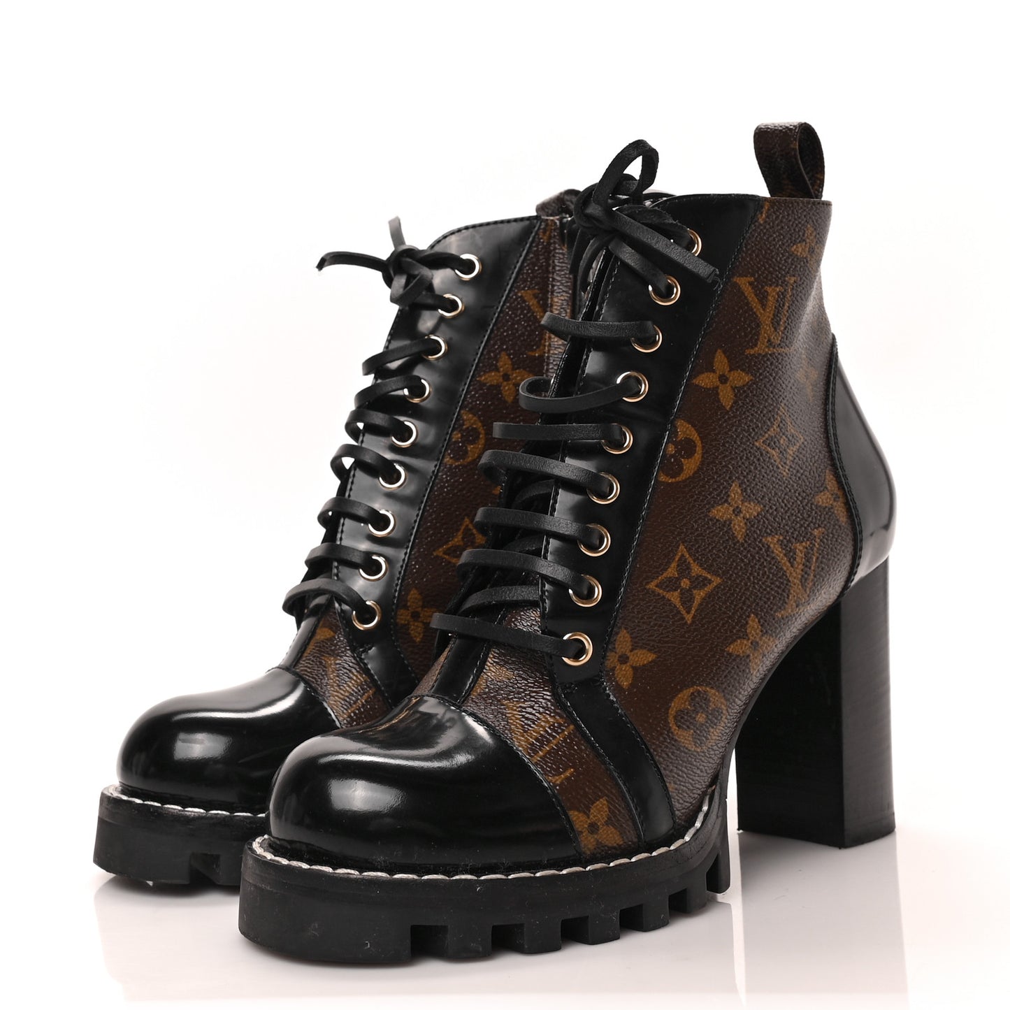 Patent Calfskin Monogram Star Trail Ankle Boots 38.5 Black