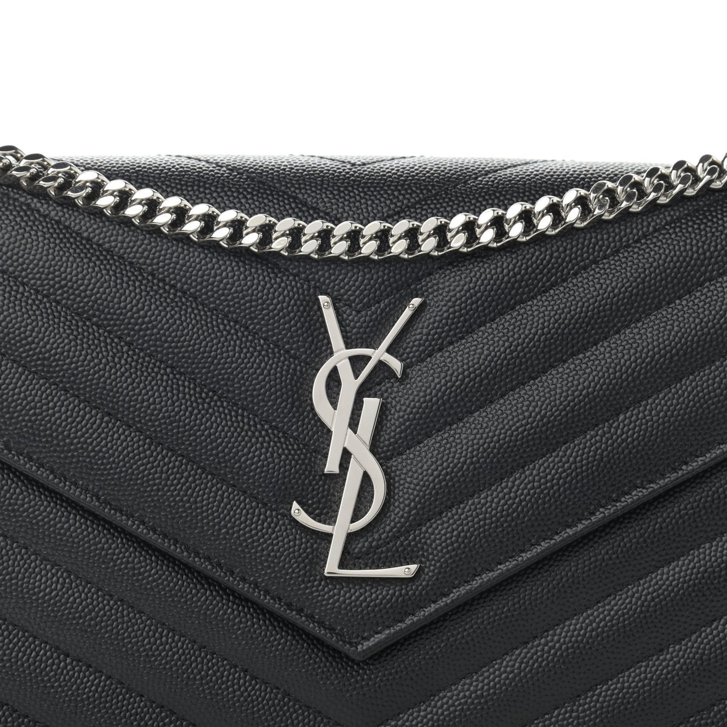 Grain De Poudre Matelasse Chevron Monogram Chain Wallet Black