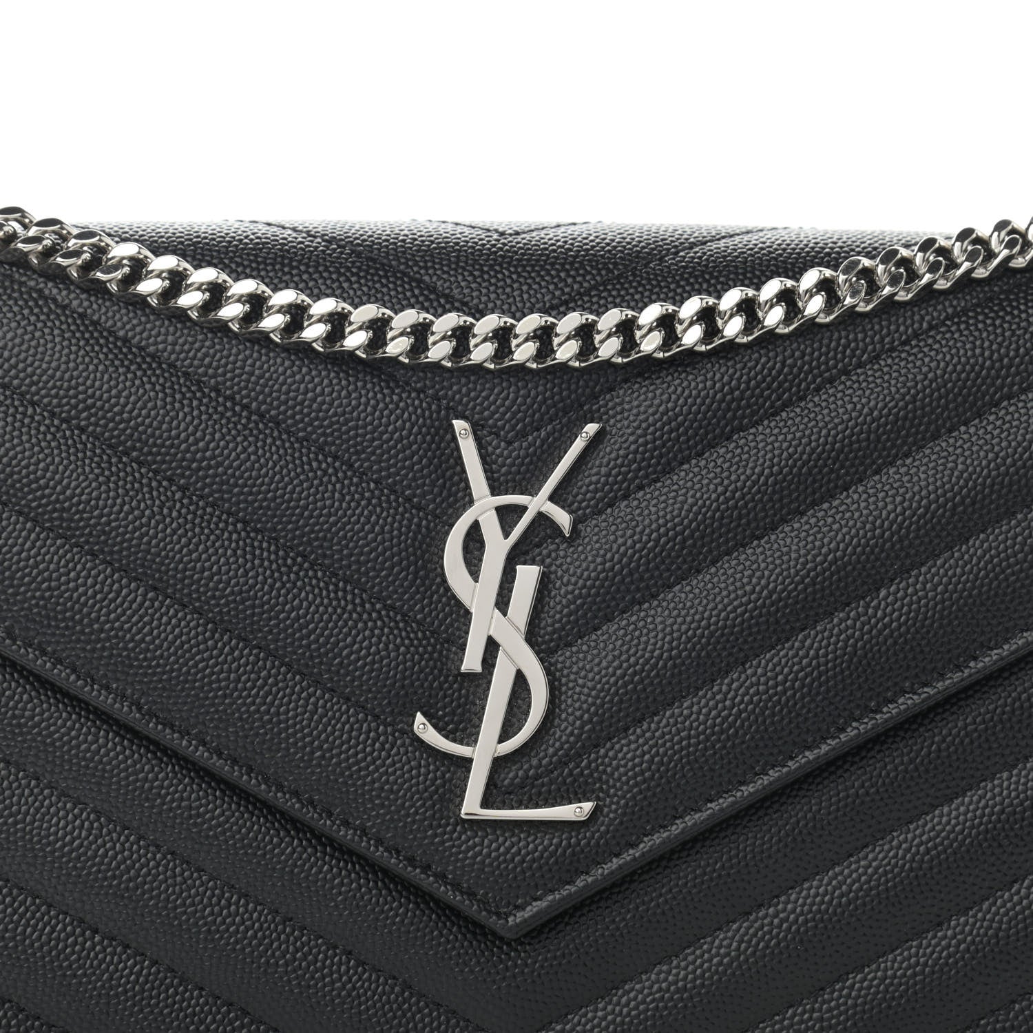Saint Laurent Grain De Poudre Matelasse Chevron Monogram Chain Wallet Black 8 of 11