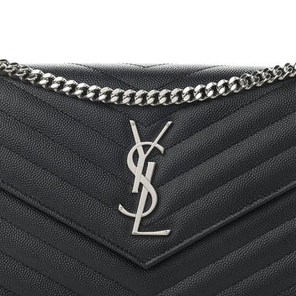 Saint Laurent Grain De Poudre Matelasse Chevron Monogram Chain Wallet Black 8 of 11
