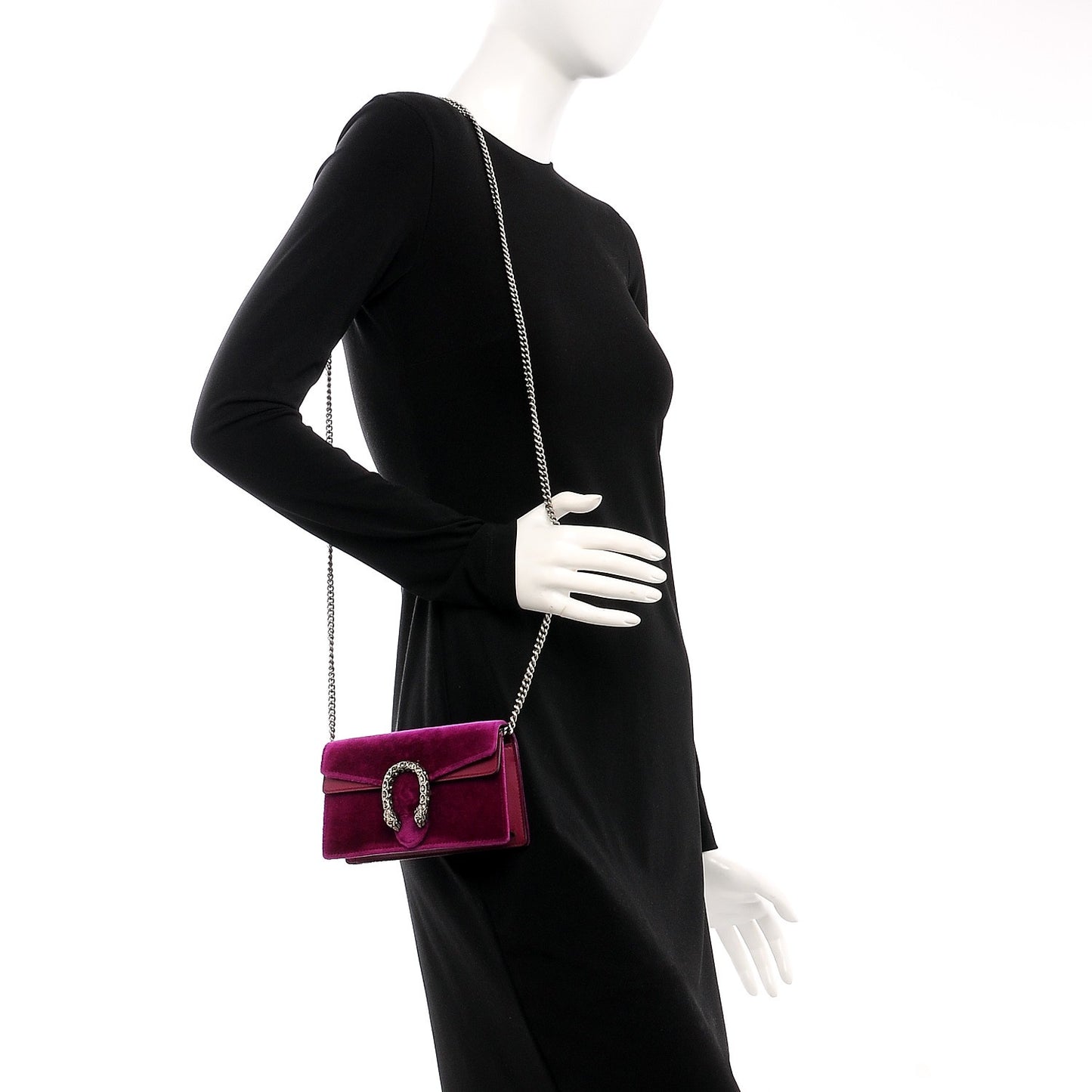 Velvet Super Mini Dionysus Shoulder Bag Fuchsia Violet Cyclamen